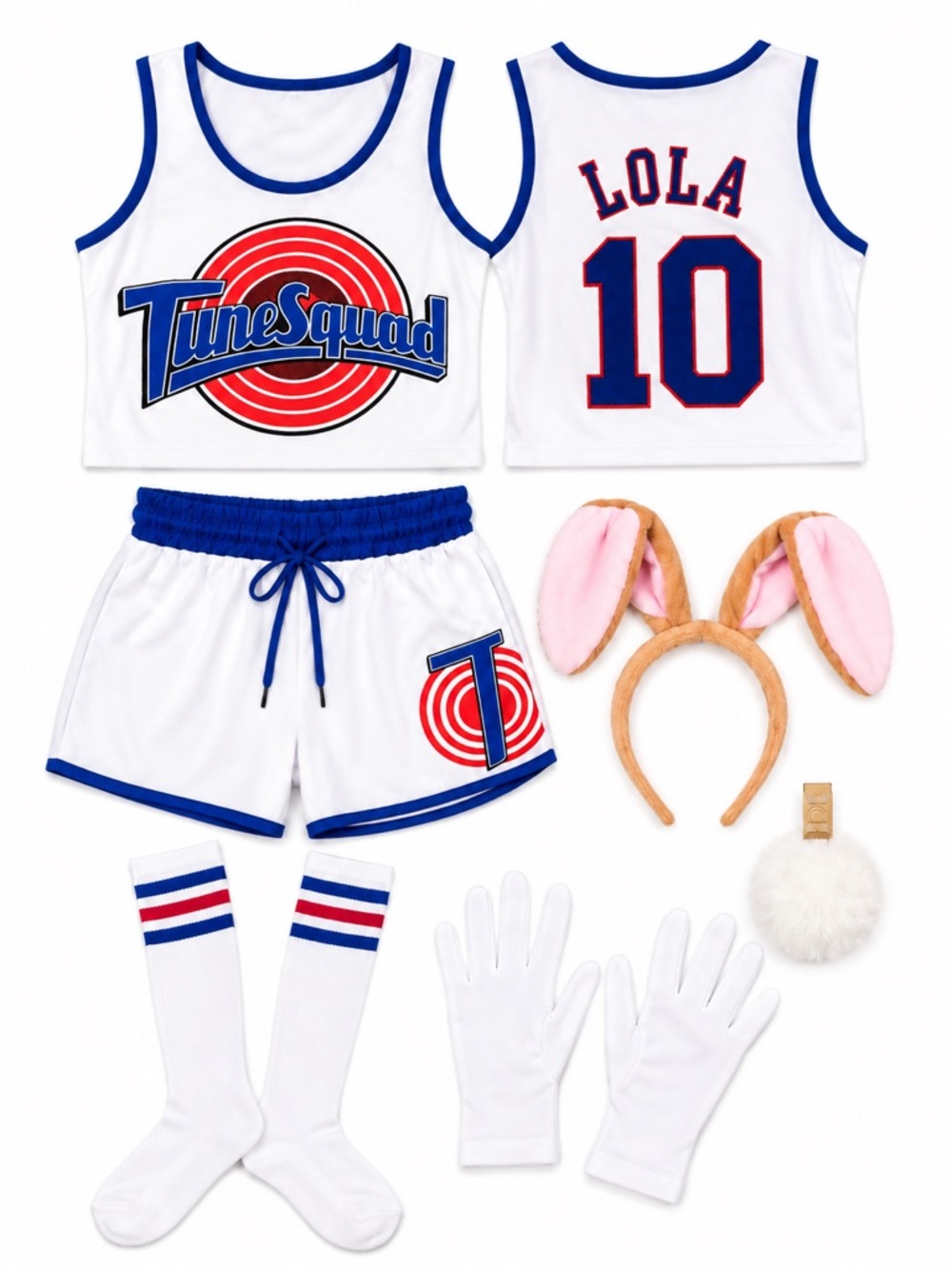 Space Jam Lola Red, White, & Blue Basketball Costume Jersey Set | Size Small